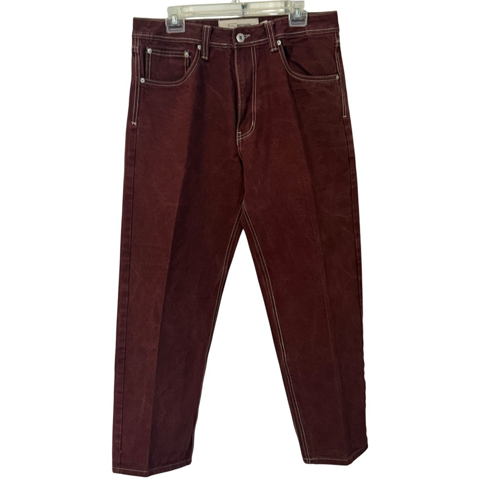 PJ Mark Straight Leg Jeans Mens 36 Burgundy Contrast Stitch Denim‎ Streetwear